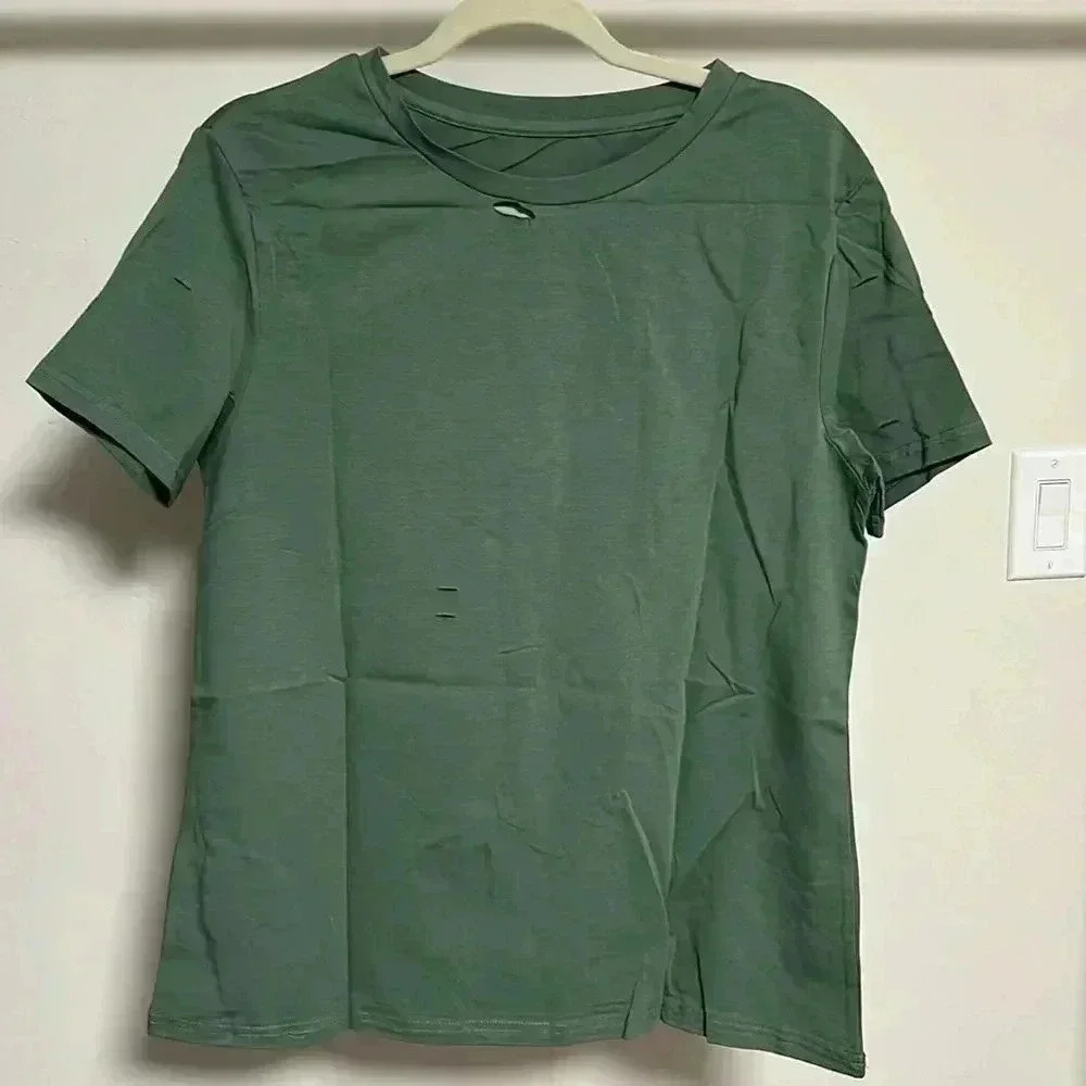 Distressed army green tee